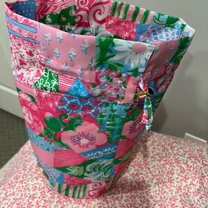 New Lilly Pulitzer Pool Drawstring Tote Multi Crazy Quilt